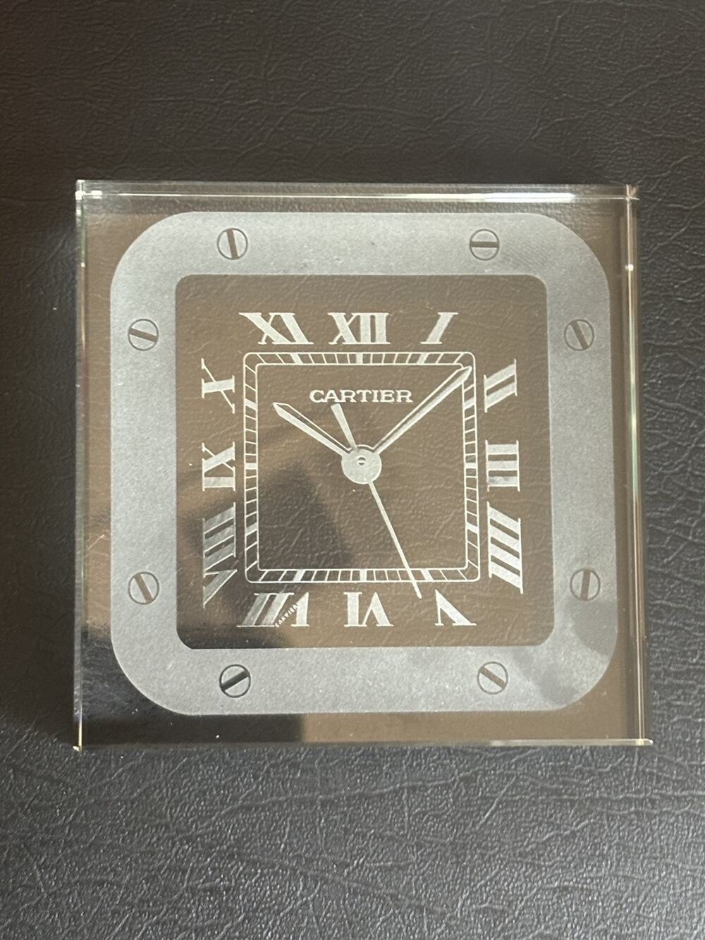 Cartier Marked Square Crystal Desk Paper Weight Roman Numerals w/ Red Box AS-IS